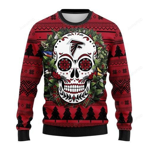 Nfl Atlanta Falcons Skull Flower Ugly Christmas Sweater,