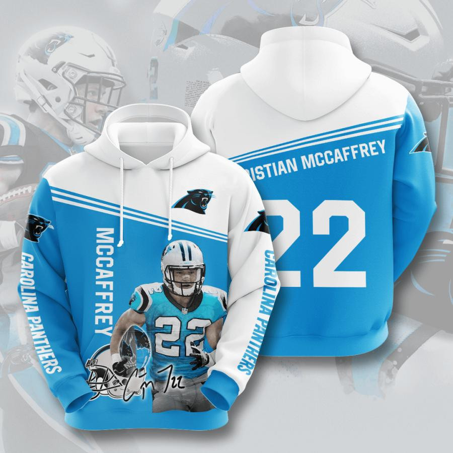 NFL Carolina Panthers Christian McCaffrey NFL White Blue Light 3D All Over Print Hoodie & Zip Hoodie