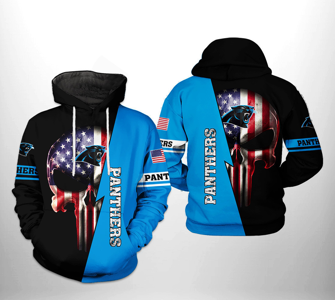 NFL Carolina Panthers NFL US Flag Skull Team 3D All Over Print Hoodie & Zip Hoodie