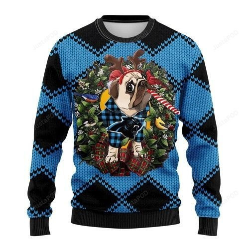 Nfl Carolina Panthers Pug Dog Ugly Christmas Sweater, Perfect Holiday Gift