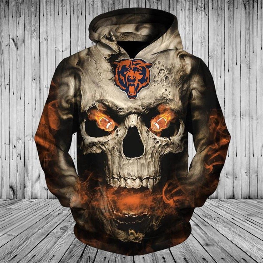 NFL Chicago Bears NFL On Fire In Skull Eyes 3D All Over Print Hoodie & Zip Hoodie