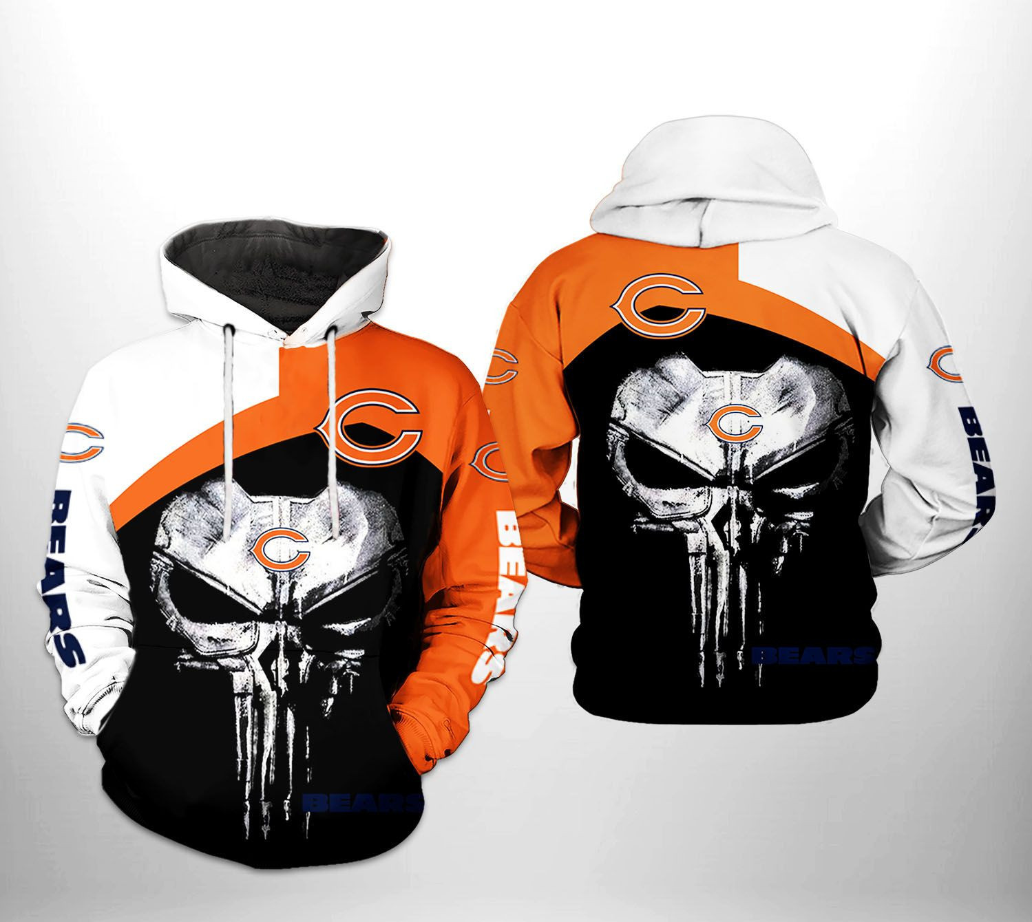 NFL Chicago Bears NFL Skull Punisher Team 3D All Over Print Hoodie & Zip Hoodie