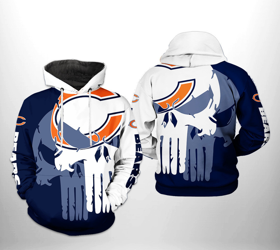 NFL Chicago Bears NFL Team Skull 3D All Over Print Hoodie & Zip Hoodie