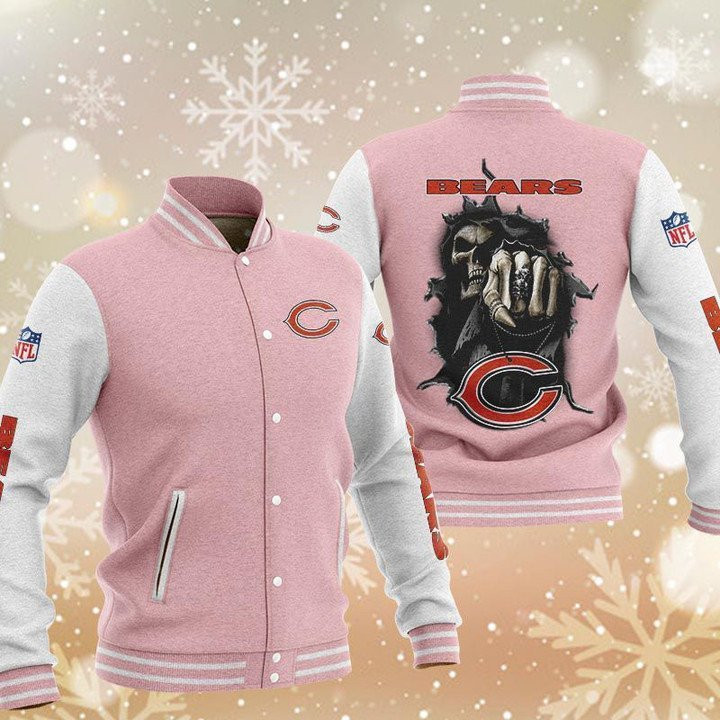 NFL Chicago Bears Pink Grey Hades Boxing Baseball Jacket Varsity Baseball Jacket for Men & Women | NFL Team Fan Gift