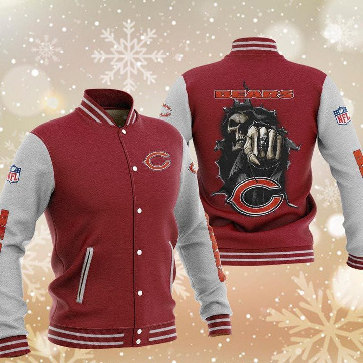 NFL Chicago Bears Red In Grey Hades Boxing Baseball Jacket Varsity Baseball Jacket for Men & Women | NFL Team Fan Gift