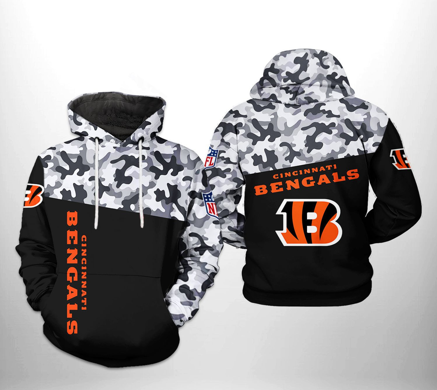 NFL Cincinnati Bengals NFL Camo Veteran Team 3D All Over Print Hoodie & Zip Hoodie