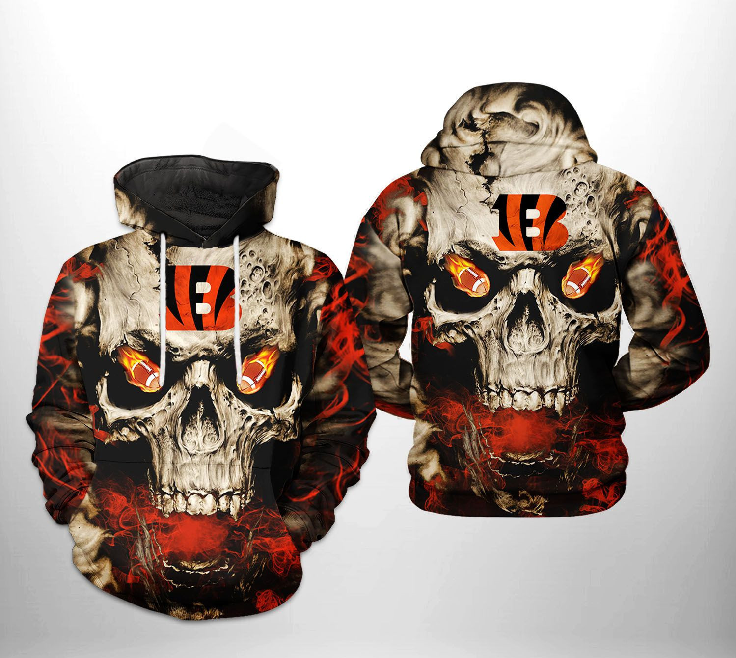 NFL Cincinnati Bengals NFL Skull Team 3D All Over Print Hoodie & Zip Hoodie