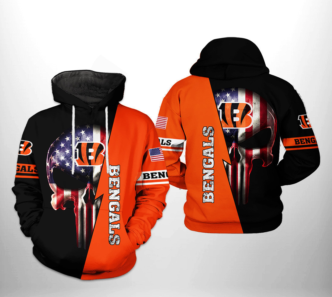 NFL Cincinnati Bengals NFL US Flag Skull Team 3D All Over Print Hoodie & Zip Hoodie