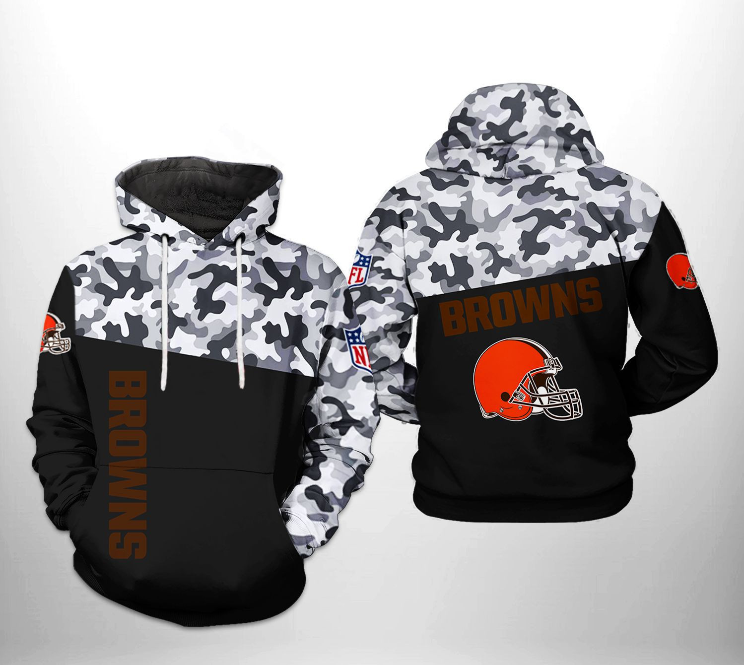 NFL Cleveland Browns NFL Camo Veteran Team 3D All Over Print Hoodie & Zip Hoodie