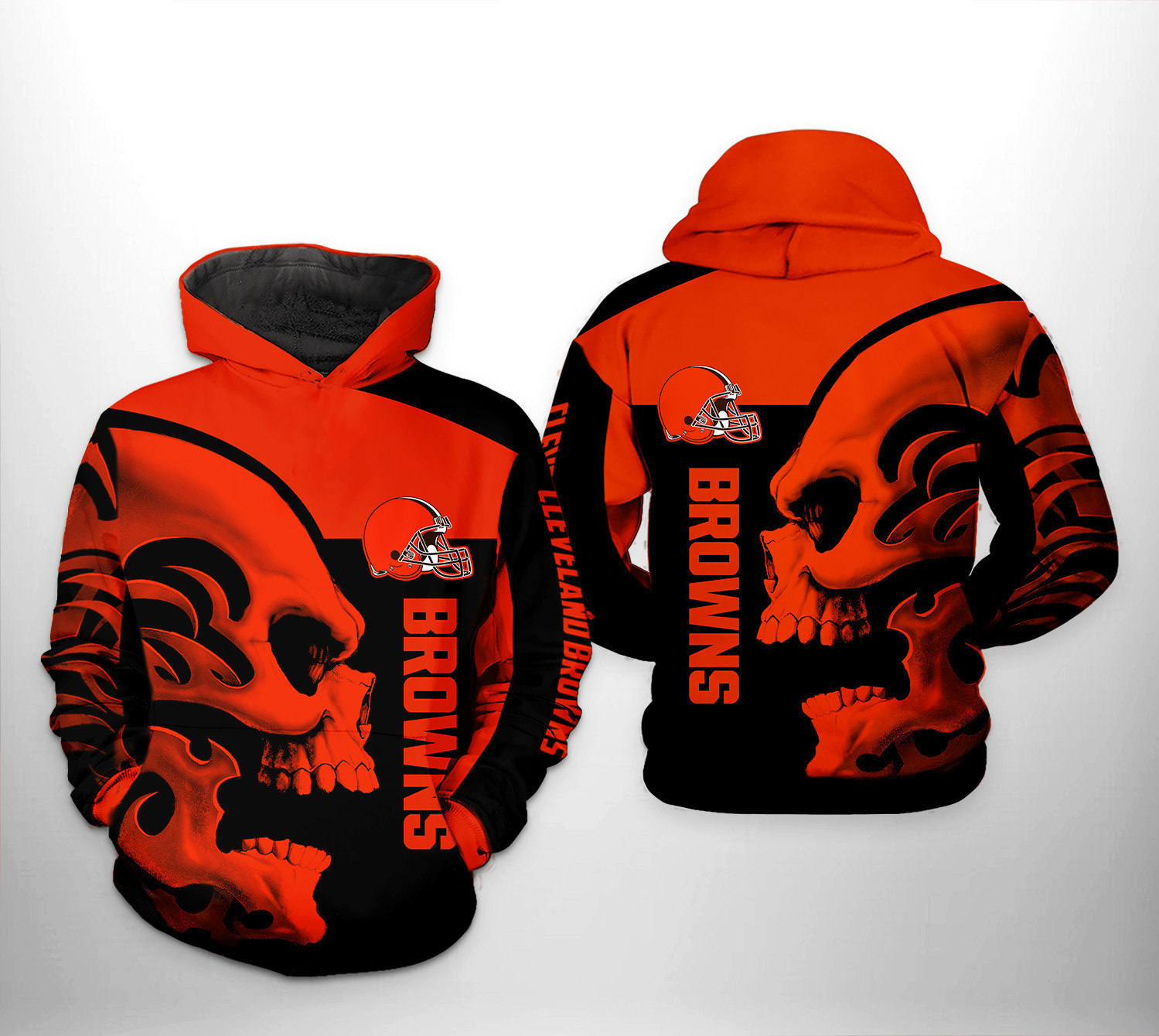 NFL Cleveland Browns NFL Skull 3D All Over Print Hoodie & Zip Hoodie