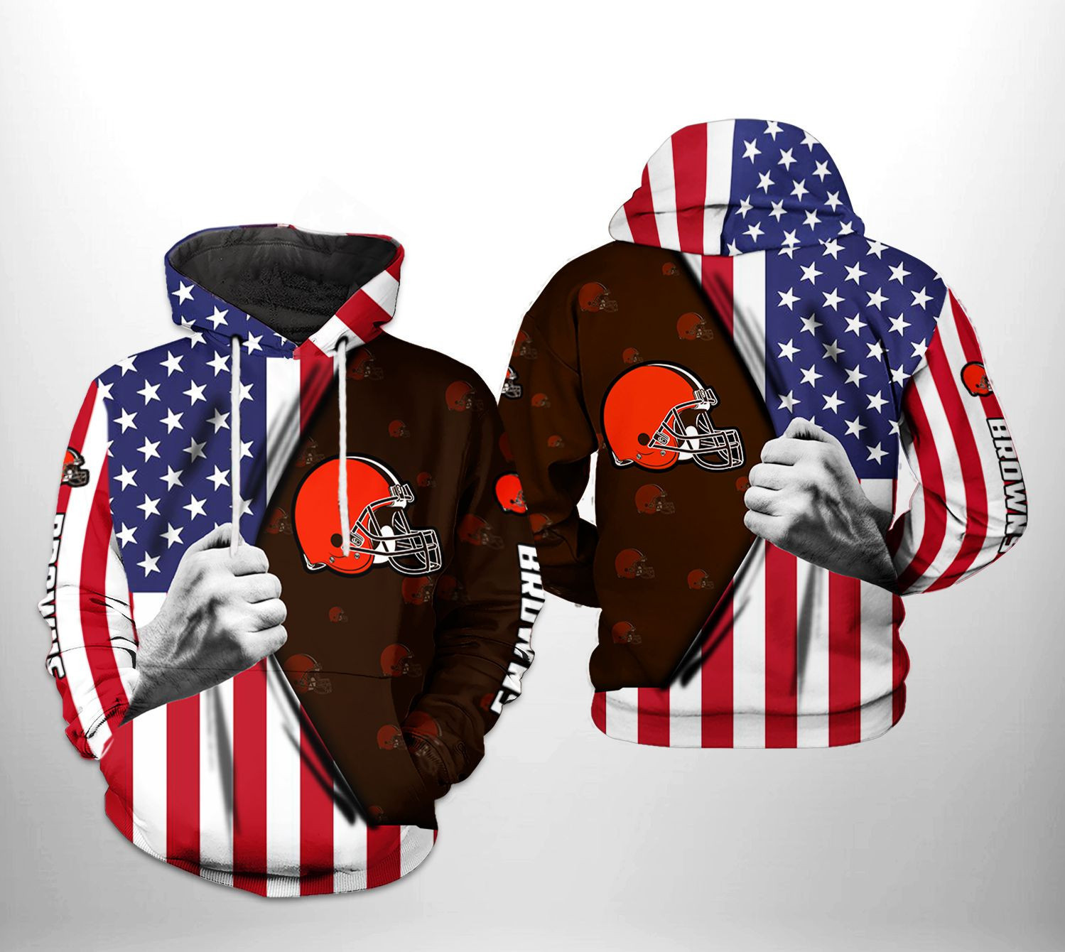 NFL Cleveland Browns NFL US Flag Team 3D All Over Print Hoodie & Zip Hoodie