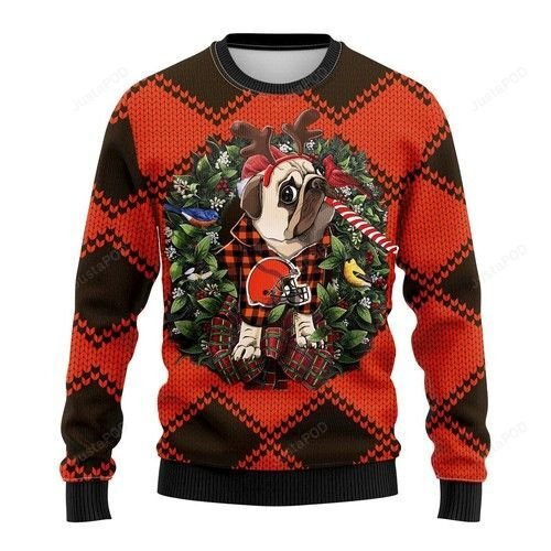 Nfl Cleveland Browns Pug Dog Ugly Christmas Sweater, Perfect Holiday Gift