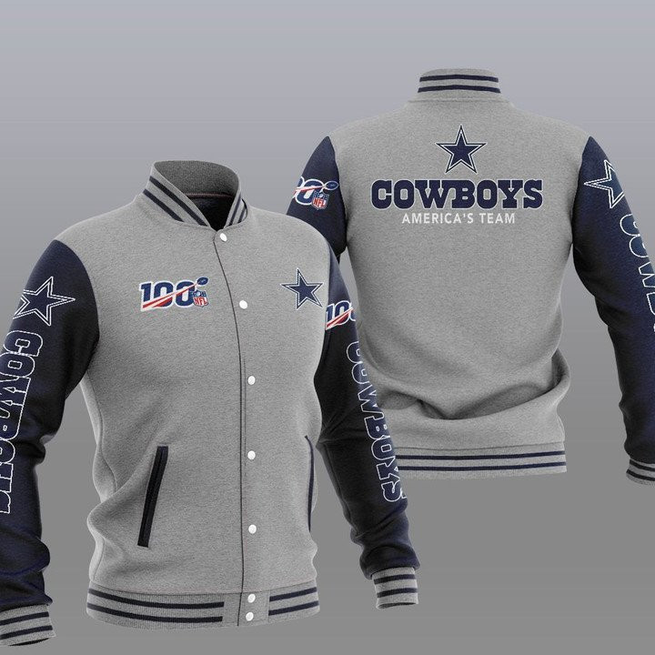 NFL Dallas Cowboys Grey Dark Blue America Team Baseball Jacket Varsity Baseball Jacket for Men & Women | NFL Team Fan Gift