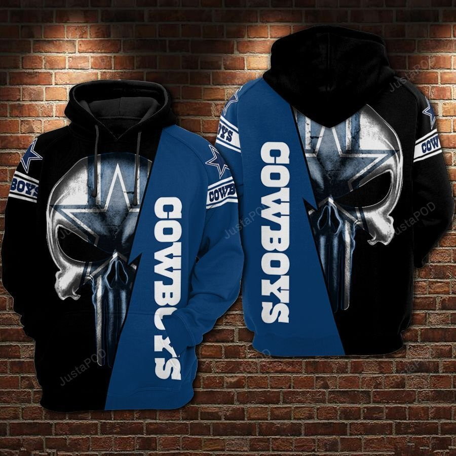 NFL Dallas Cowboys Nfl Football Punisher Skull Blue Black 3D All Over Print Hoodie & Zip Hoodie