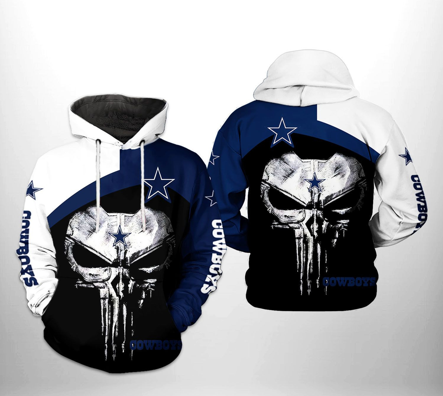 NFL Dallas Cowboys NFL Skull Punisher Team 3D All Over Print Hoodie & Zip Hoodie