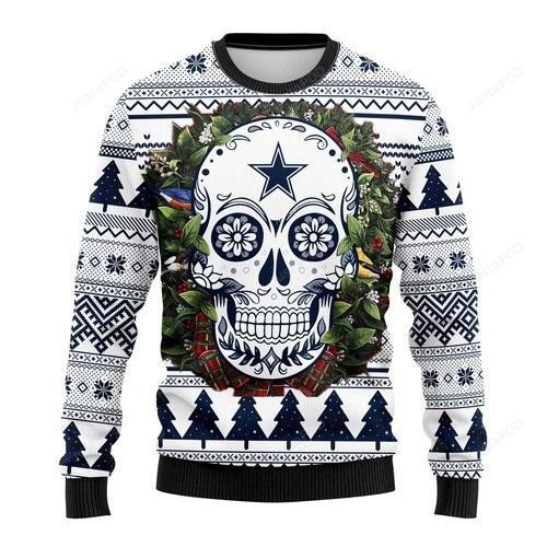Nfl Dallas Cowboys Skull Flower Ugly Christmas Sweater,