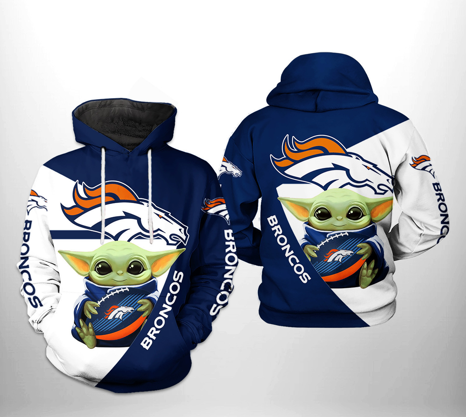 NFL Denver Broncos NFL Baby Yoda Team 3D All Over Print Hoodie & Zip Hoodie