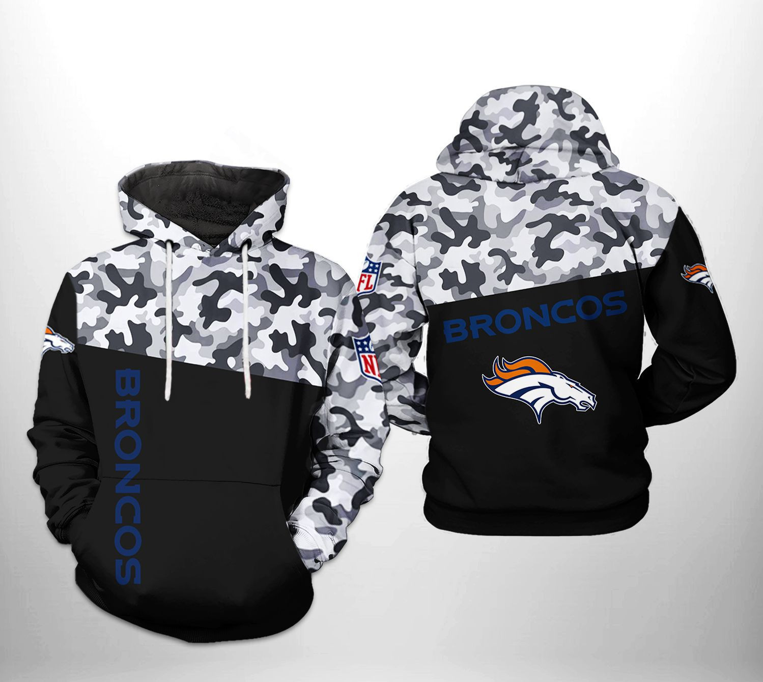 NFL Denver Broncos NFL Camo Veteran Team 3D All Over Print Hoodie & Zip Hoodie