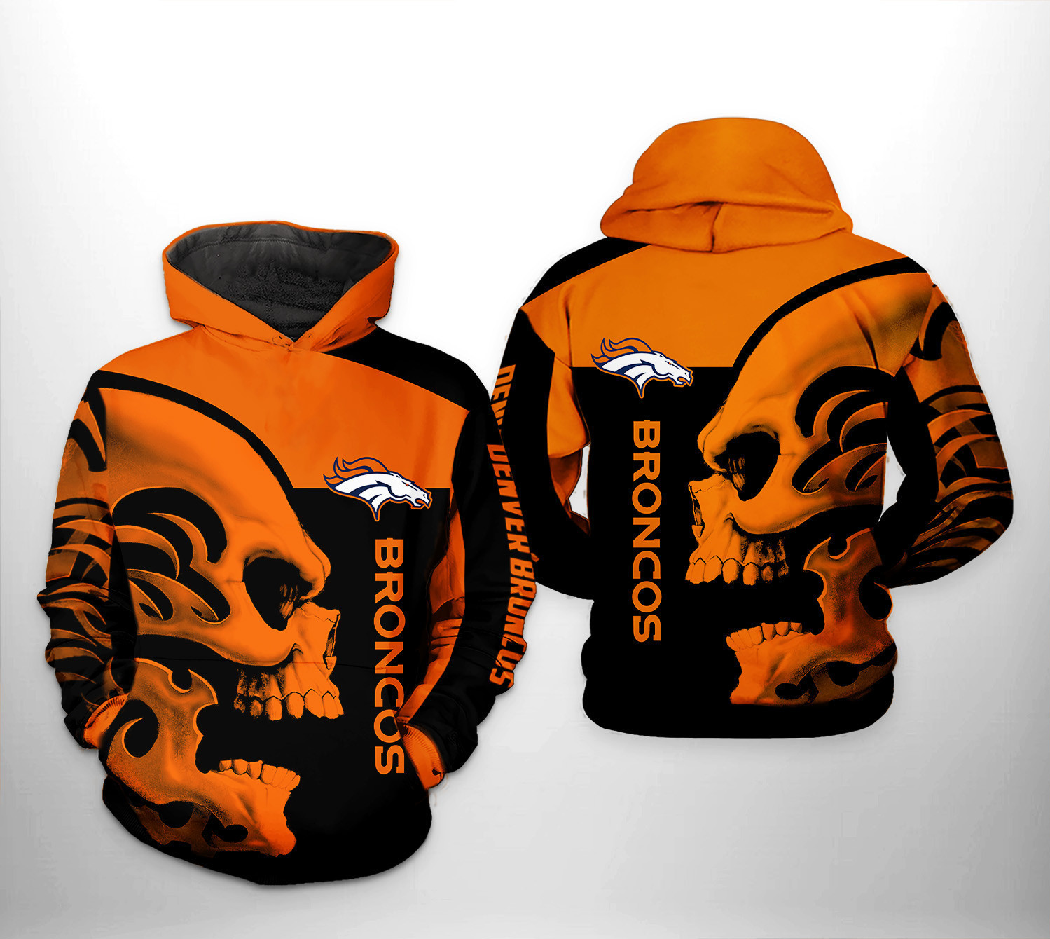 NFL Denver Broncos NFL Skull 3D All Over Print Hoodie & Zip Hoodie