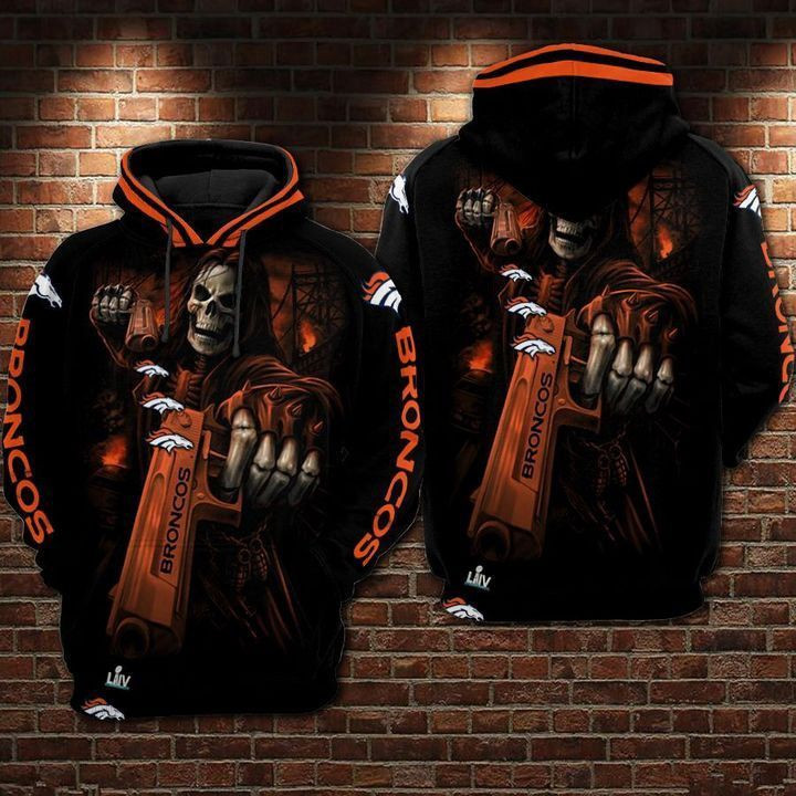 NFL Denver Broncos Nfl Skull Guns 3D All Over Print Hoodie & Zip Hoodie