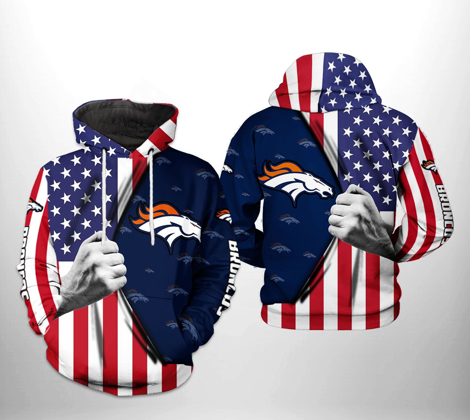 NFL Denver Broncos NFL US Flag Team 3D All Over Print Hoodie & Zip Hoodie