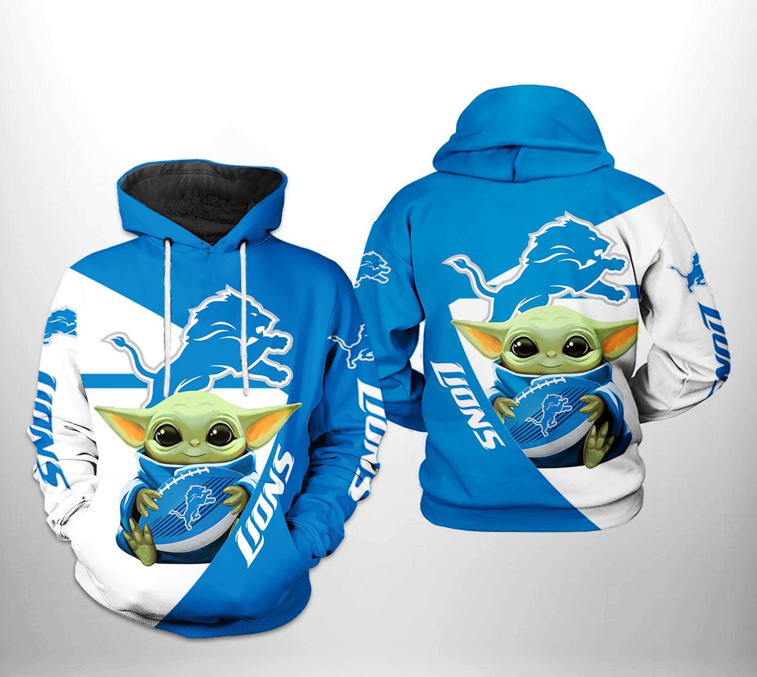 NFL Detroit Lions NFL Baby Yoda Team 3D All Over Print Hoodie & Zip Hoodie