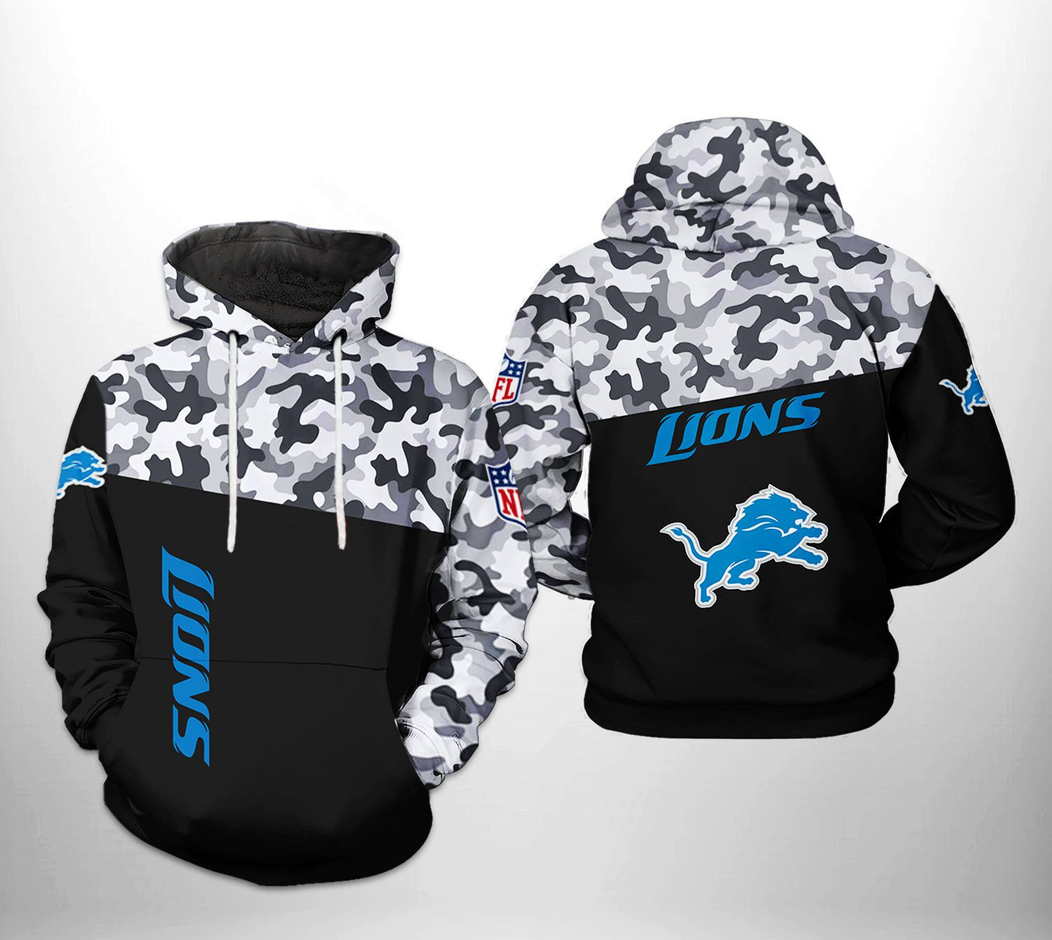 NFL Detroit Lions NFL Camo Veteran Team 3D All Over Print Hoodie & Zip Hoodie