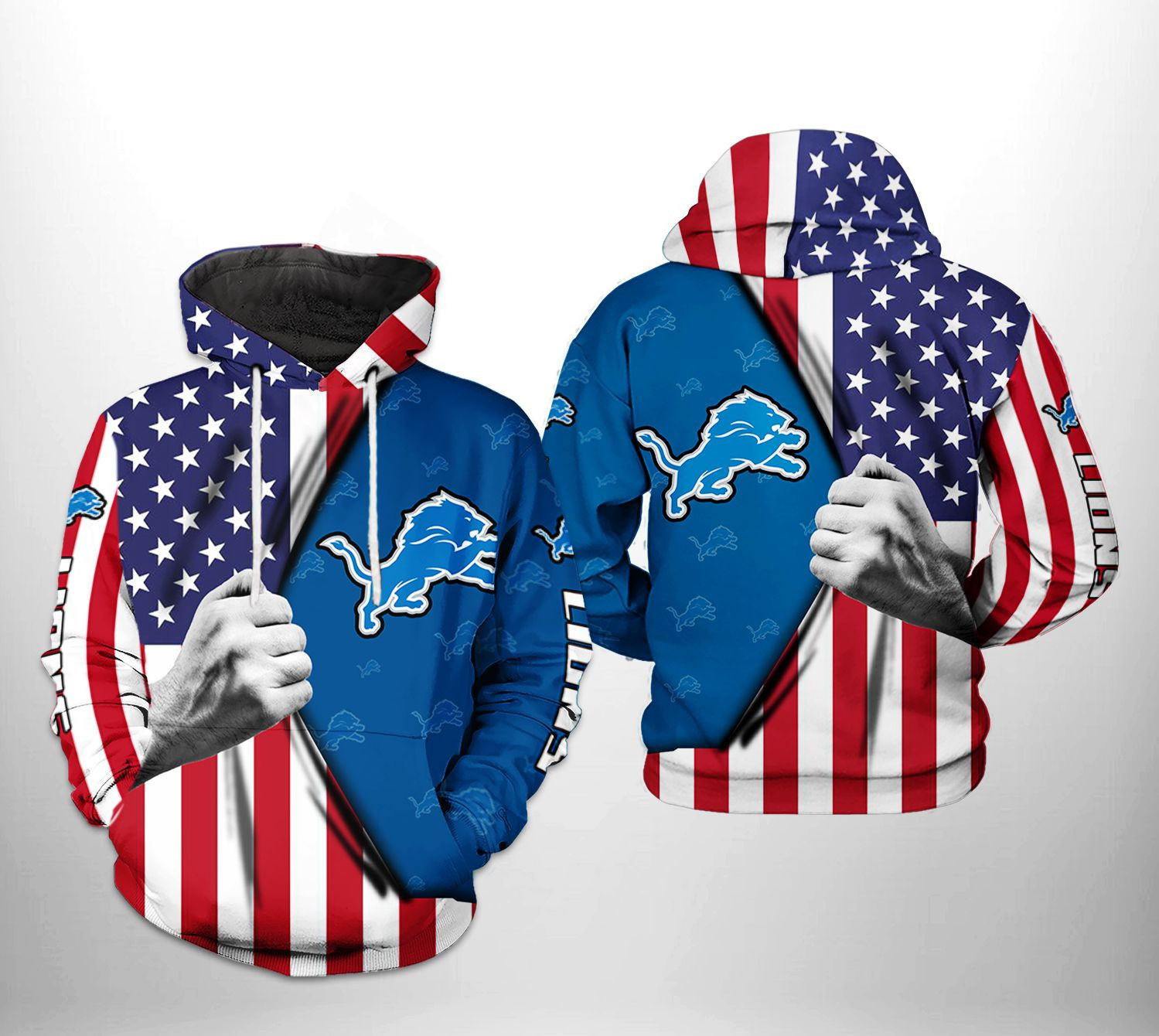 NFL Detroit Lions NFL US Flag Team 3D All Over Print Hoodie & Zip Hoodie