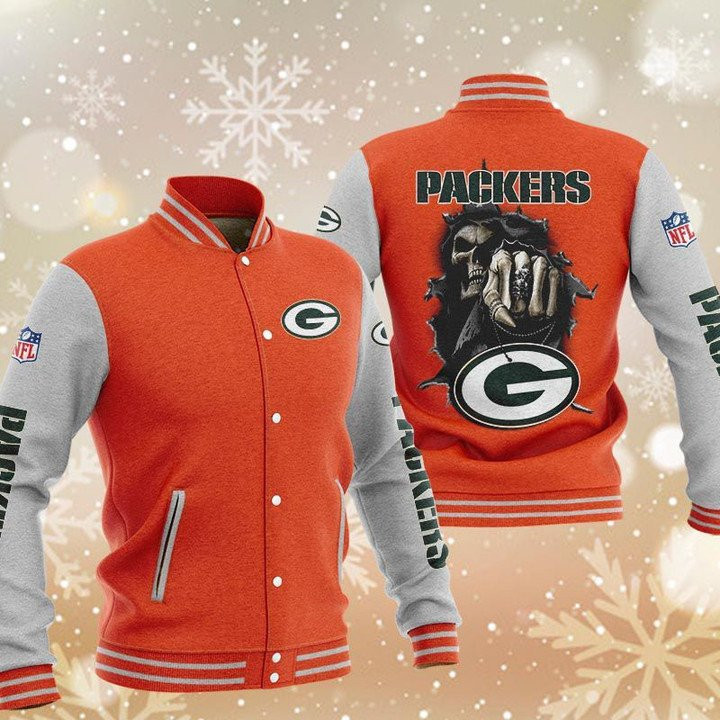 NFL Green Bay Packers Orange Grey Hades Boxing Baseball Jacket Varsity Baseball Jacket for Men & Women | NFL Team Fan Gift
