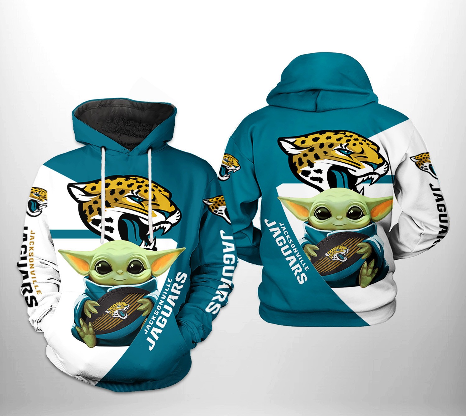 NFL Jacksonville Jaguars NFL Baby Yoda Team 3D All Over Print Hoodie & Zip Hoodie