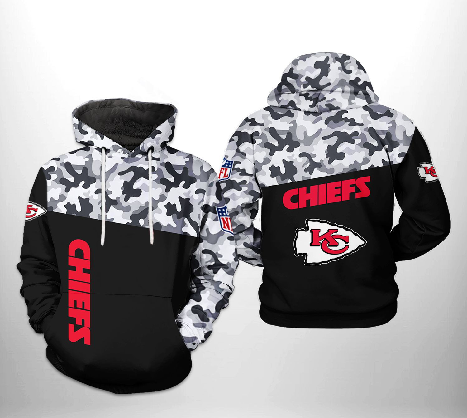 NFL Kansas City Chiefs NFL Camo Veteran Team 3D All Over Print Hoodie & Zip Hoodie