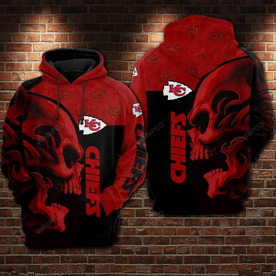 NFL Kansas City Chiefs Nfl Football Skull Black Red 3D All Over Print Hoodie & Zip Hoodie