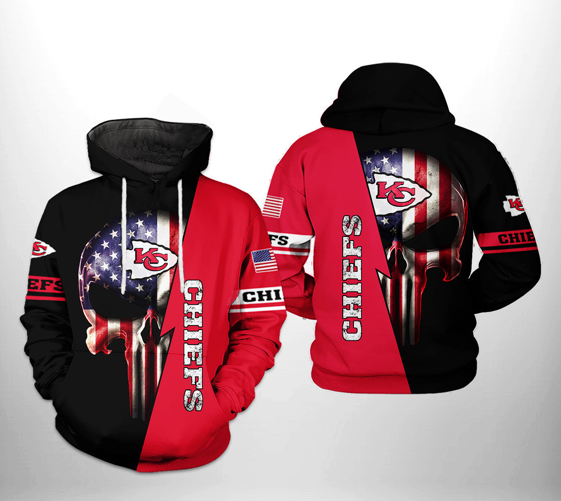 NFL Kansas City Chiefs NFL US Flag Skull Team 3D All Over Print Hoodie & Zip Hoodie