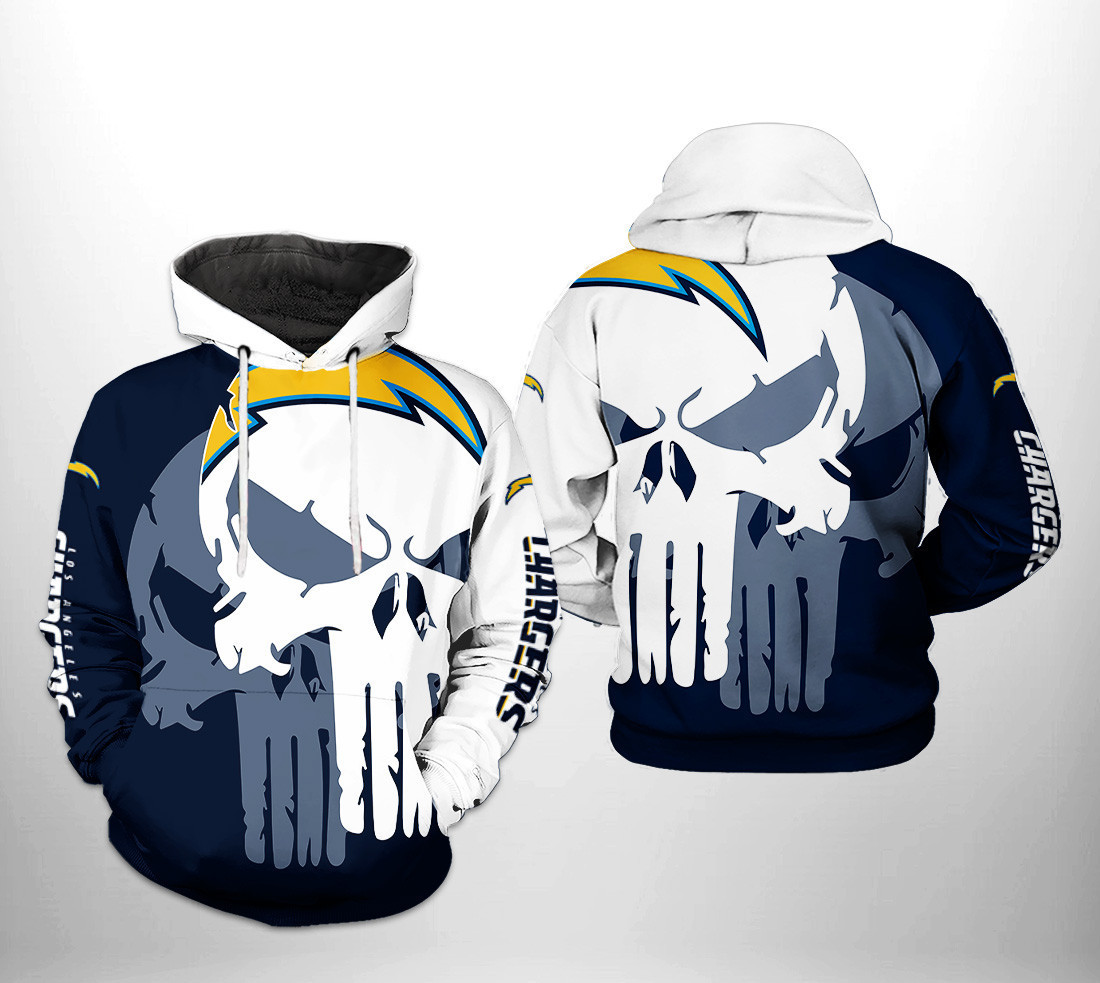 NFL Los Angeles Chargers NFL Team Skull 3D All Over Print Hoodie & Zip Hoodie