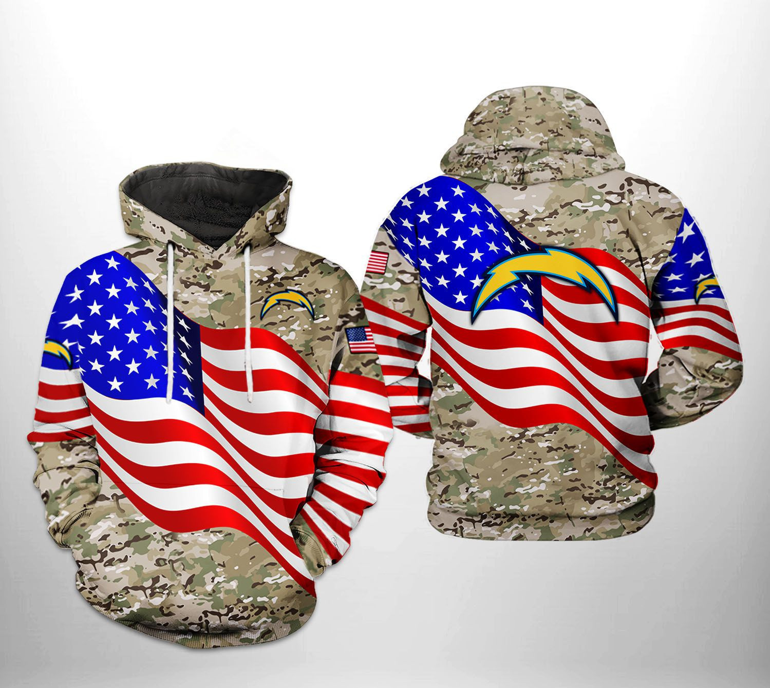NFL Los Angeles Chargers NFL US Flag Camo Veteran Team 3D All Over Print Hoodie & Zip Hoodie
