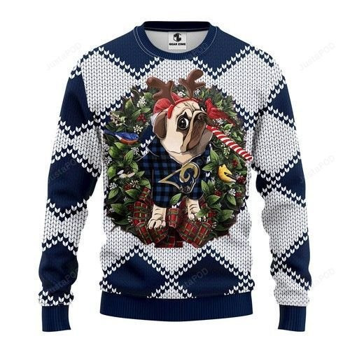 Nfl Los Angeles Rams Pug Dog Ugly Christmas Sweater, Perfect Holiday Gift