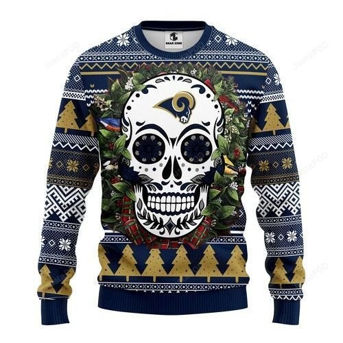 Nfl Los Angeles Rams Skull Flower Ugly Christmas Sweater,