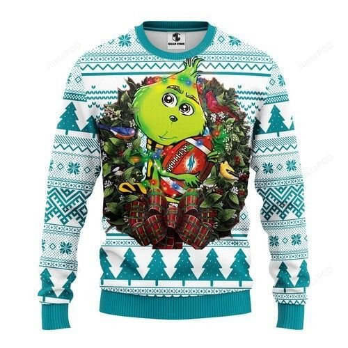 Nfl Miami Dolphins Grinch Hug Ugly Christmas Sweater,