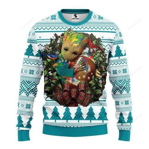 Nfl Miami Dolphins Groot Hug Ugly Christmas Sweater, Perfect Holiday Gift