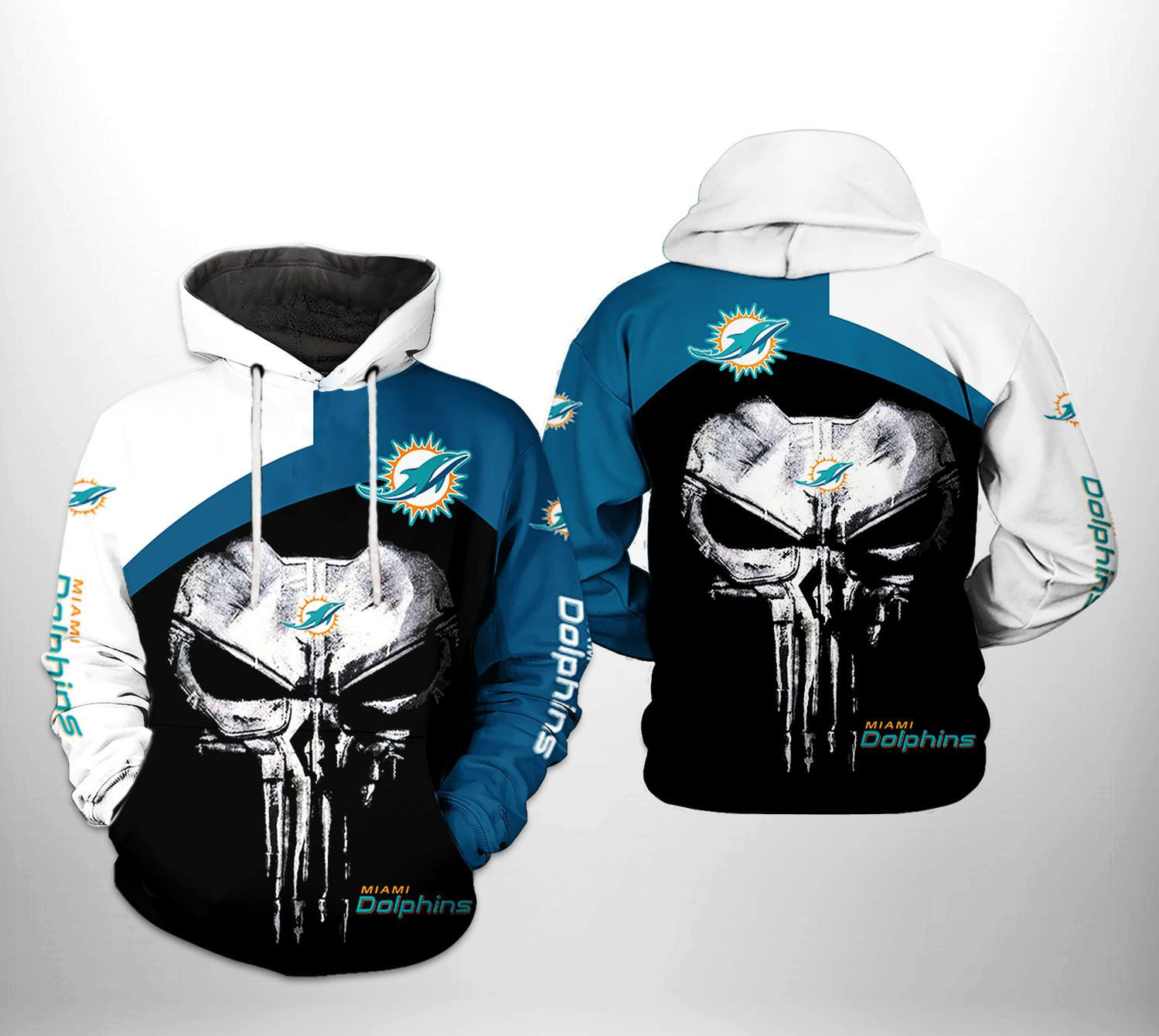 NFL Miami Dolphins NFL Skull Punisher Team 3D All Over Print Hoodie & Zip Hoodie