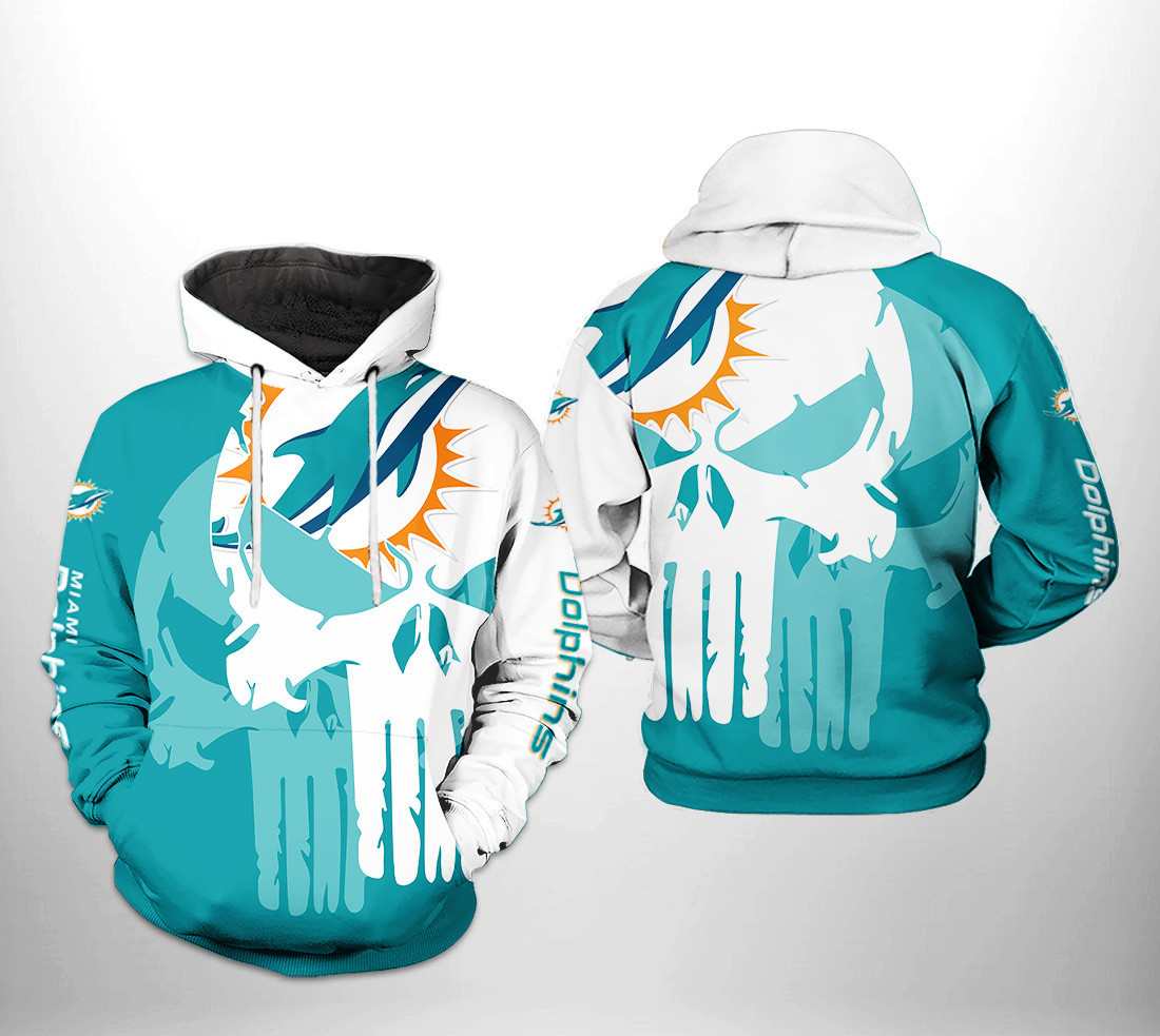NFL Miami Dolphins NFL Team Skull 3D All Over Print Hoodie & Zip Hoodie