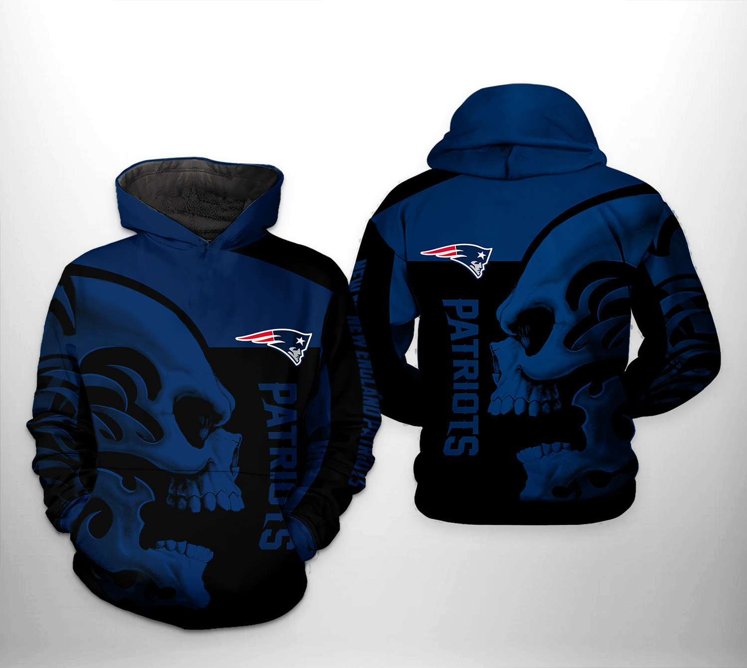 NFL New England Patriots NFL Skull 3D All Over Print Hoodie & Zip Hoodie