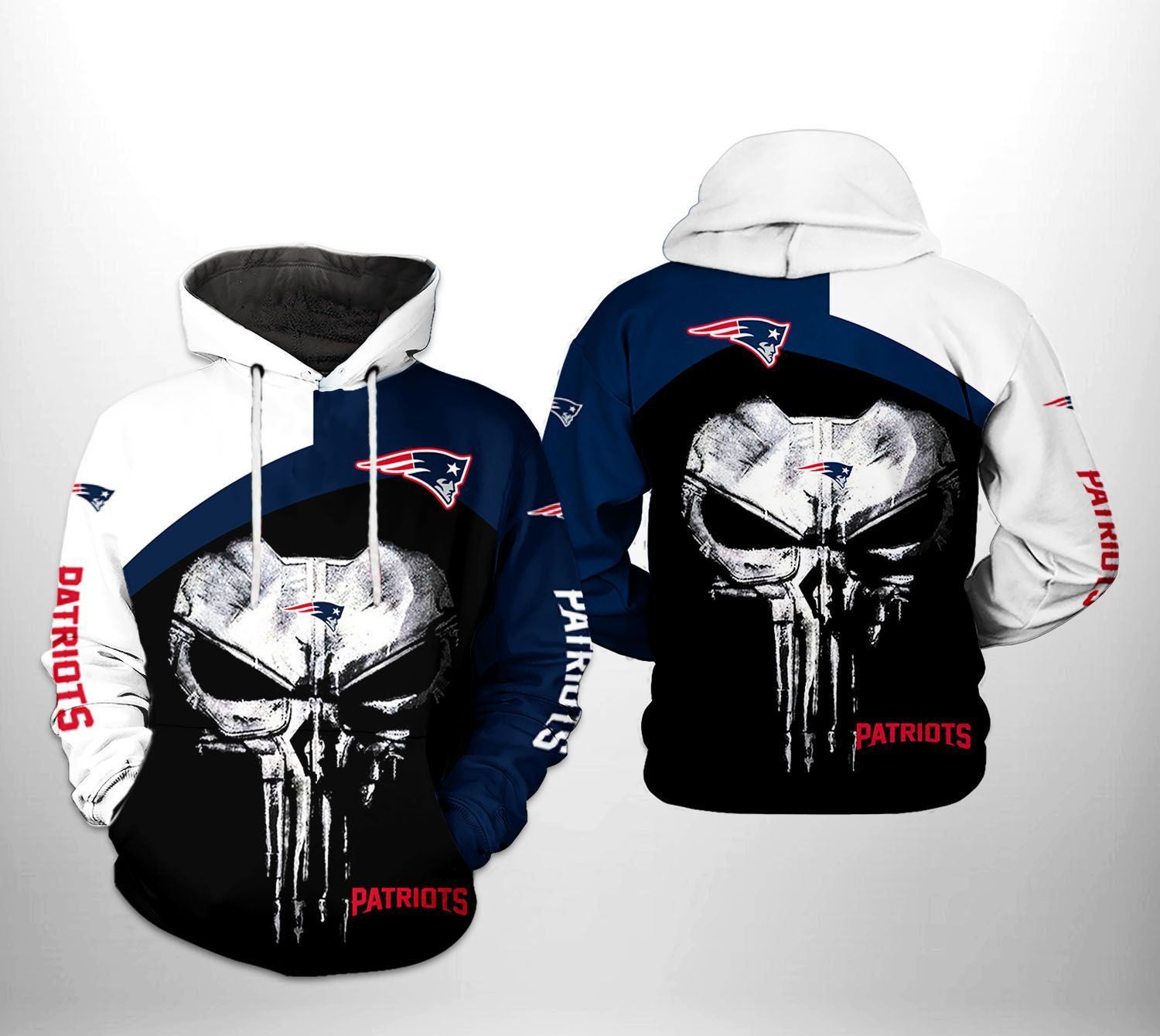 NFL New England Patriots NFL Skull Punisher Team 3D All Over Print Hoodie & Zip Hoodie