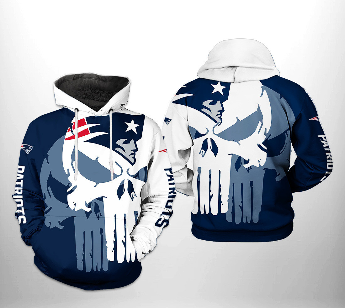 NFL New England Patriots NFL Team Skull 3D All Over Print Hoodie & Zip Hoodie
