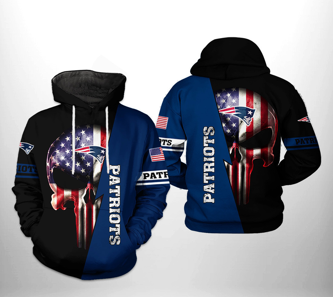 NFL New England Patriots NFL US Flag Skull Team 3D All Over Print Hoodie & Zip Hoodie