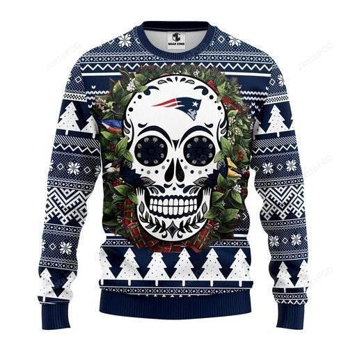 Nfl New England Patriots Skull Flower Ugly Christmas Sweater,
