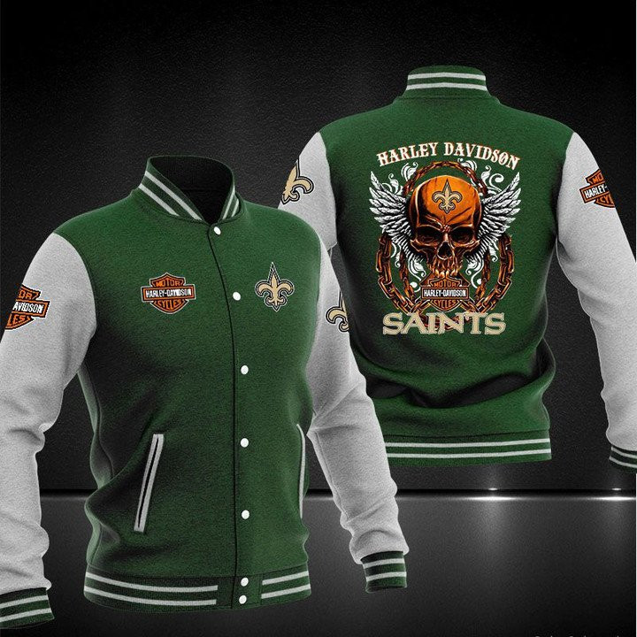 NFL New Orleans Saints Green Grey Davidson Baseball Jacket Varsity Baseball Jacket for Men & Women | NFL Team Fan Gift