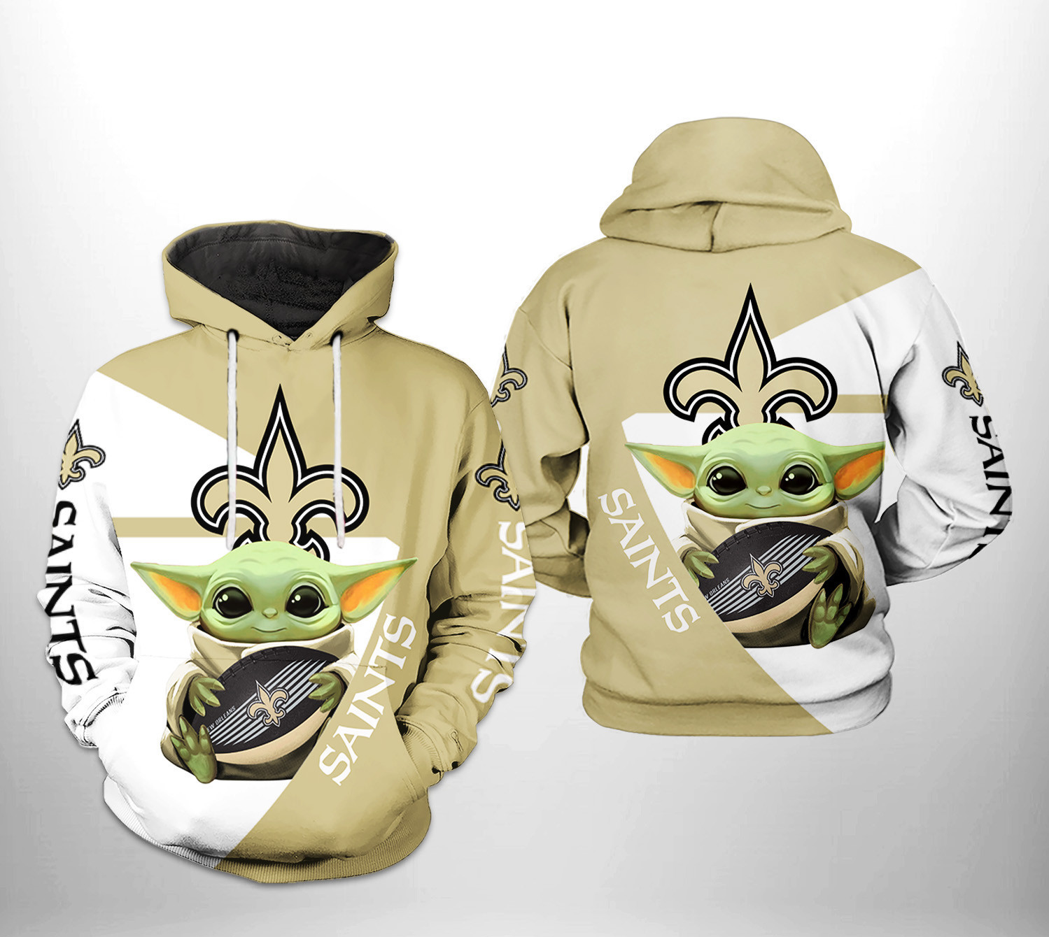 NFL New Orleans Saints NFL Baby Yoda Team 3D All Over Print Hoodie & Zip Hoodie