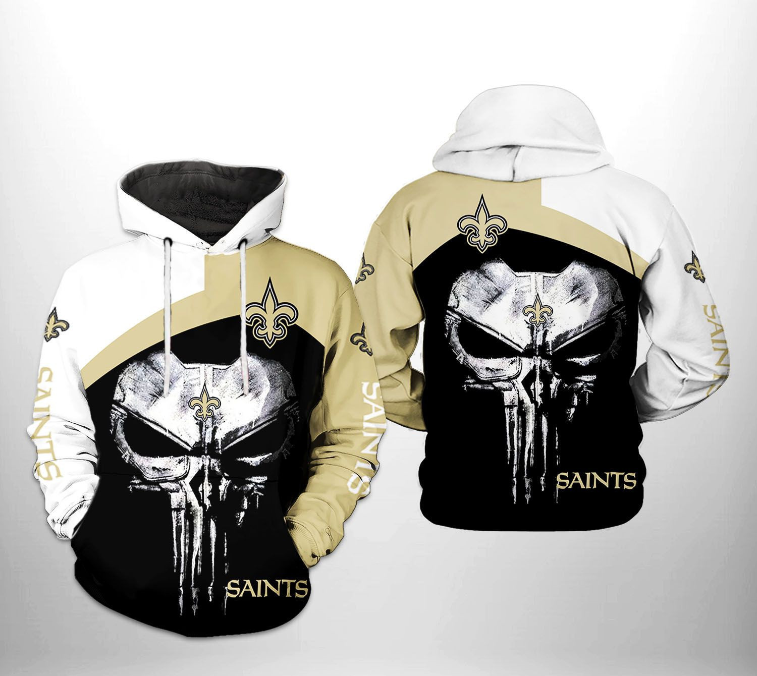 NFL New Orleans Saints NFL Skull Punisher Team 3D All Over Print Hoodie & Zip Hoodie