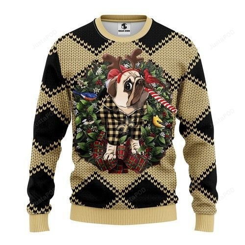 Nfl New Orleans Saints Pug Dog Ugly Christmas Sweater, Perfect Holiday Gift